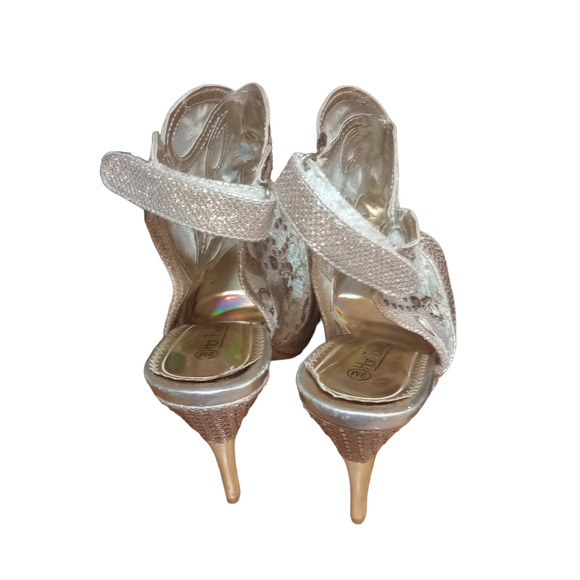 Hot Tomato Rhinestones Sequins Open Toe Ankle Strap High Heel Pumps 3" 9M Gold - Picture 2 of 5